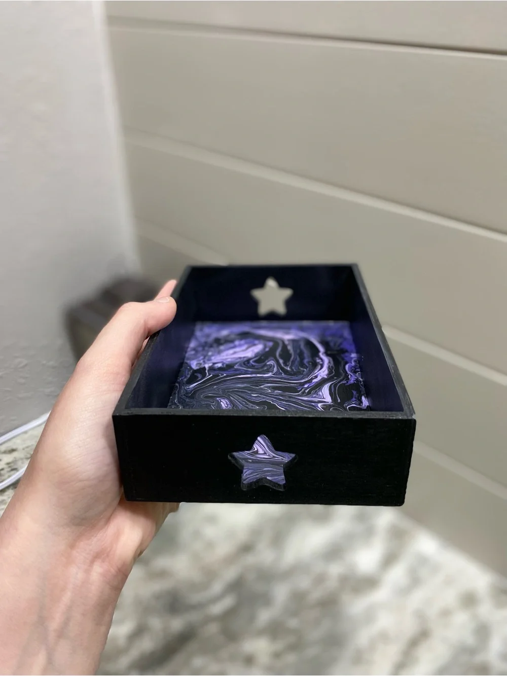 Hand-Crafted Purple & Black Wooden Tray